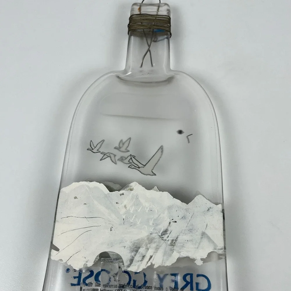 Grey Goose Vodka Slumped Melted Glass Bottle Tray Spoon Rest‎ Wall Decor 1 Liter
